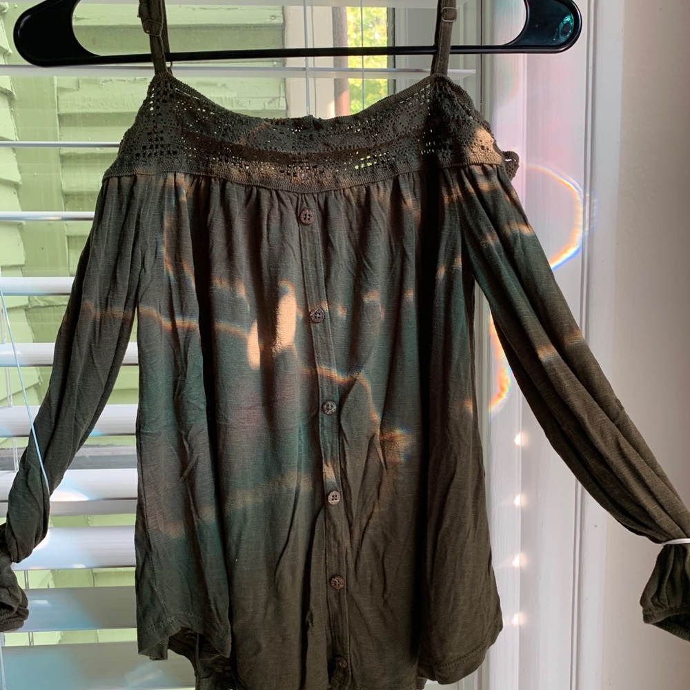 Navy Green Off-The-Shoulder Shirt